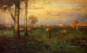 tonalism tonalist Painting - Sundown landscape Tonalist George Inness